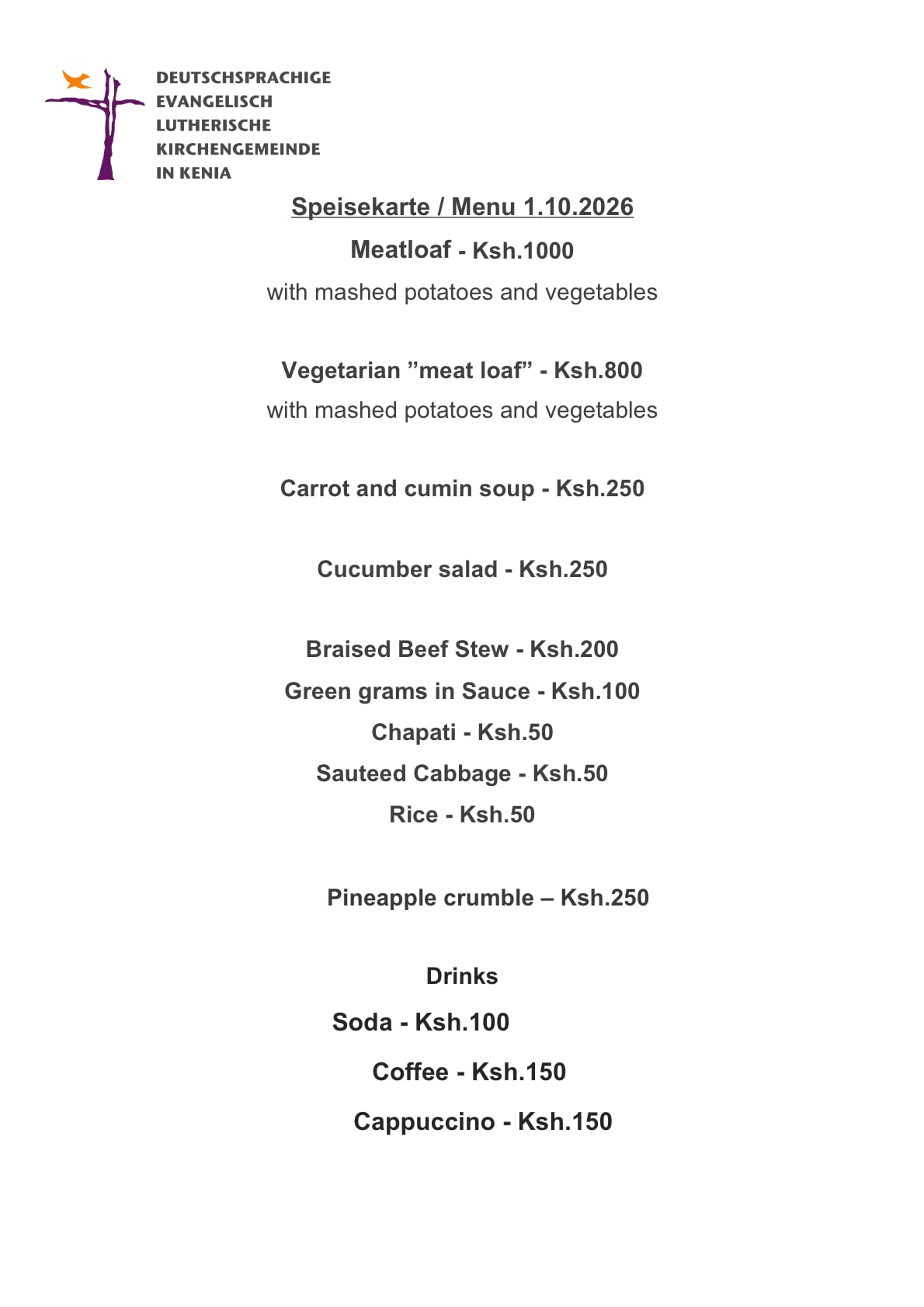 Aktuelles Menu - 01.10.2026